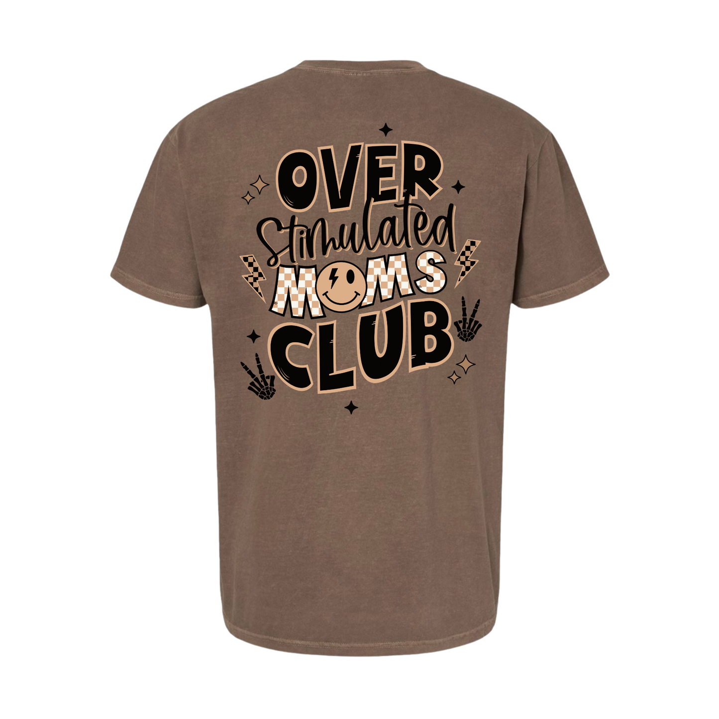 overstimulated moms club tee *front and back design*