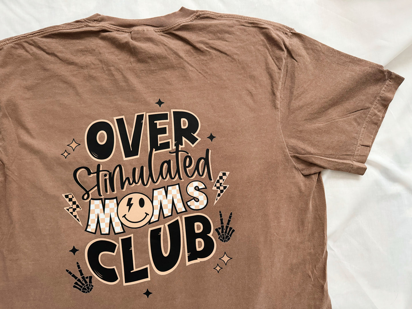 overstimulated moms club tee *front and back design*