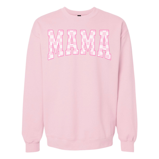 mama pink checkered sweatshirt